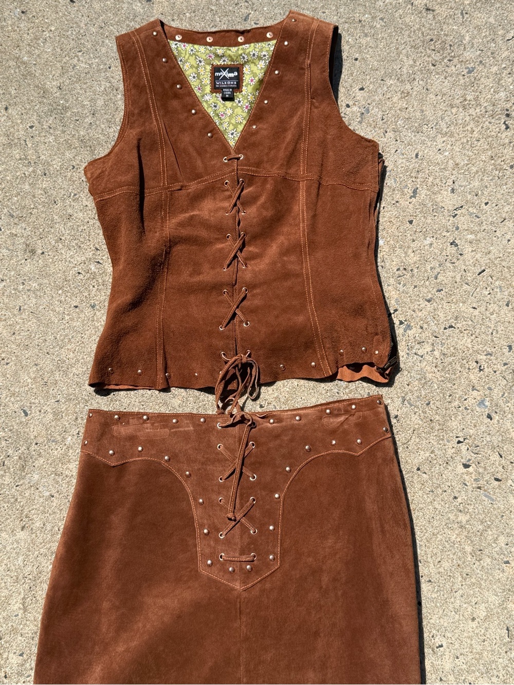 Vintage MaXima Two Piece Western 
Brown Suede Lace-Up Skirt - Women Skirts - Picture 5 of 16